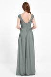 Cap Sleeves Ruched Chiffon Bridesmaid Dress Lace Formal Evening Party Dresses Gowns