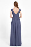 Cap Sleeves Ruched Chiffon Bridesmaid Dress Lace Formal Evening Party Dresses Gowns