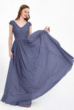 Cap Sleeves Ruched Chiffon Bridesmaid Dress Lace Formal Evening Party Dresses Gowns