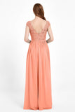 Cap Sleeves Ruched Chiffon Bridesmaid Dress Lace Formal Evening Party Dresses Gowns