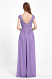 Cap Sleeves Ruched Chiffon Bridesmaid Dress Lace Formal Evening Party Dresses Gowns