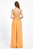 Cap Sleeves Ruched Chiffon Bridesmaid Dress Lace Formal Evening Party Dresses Gowns