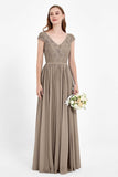 Cap Sleeves Ruched Chiffon Bridesmaid Dress Lace Formal Evening Party Dresses Gowns