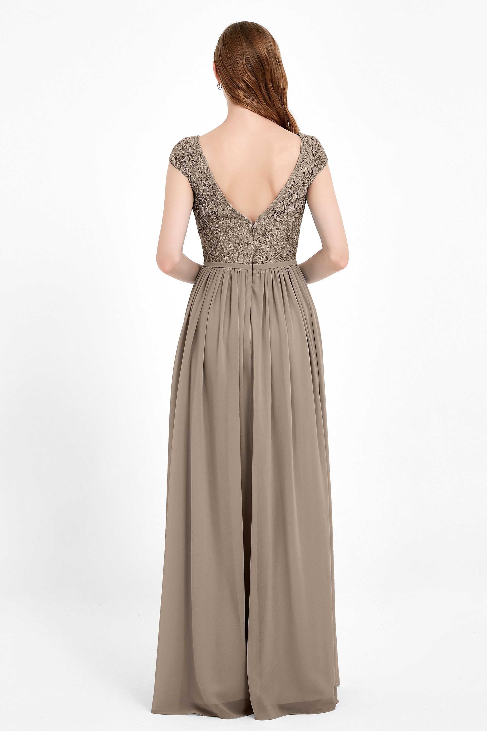Cap Sleeves Ruched Chiffon Bridesmaid Dress Lace Formal Evening Party Dresses Gowns