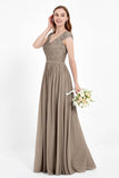 Cap Sleeves Ruched Chiffon Bridesmaid Dress Lace Formal Evening Party Dresses Gowns
