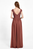 Cap Sleeves Ruched Chiffon Bridesmaid Dress Lace Formal Evening Party Dresses Gowns