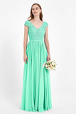 Cap Sleeves Ruched Chiffon Bridesmaid Dress Lace Formal Evening Party Dresses Gowns
