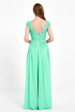 Cap Sleeves Ruched Chiffon Bridesmaid Dress Lace Formal Evening Party Dresses Gowns