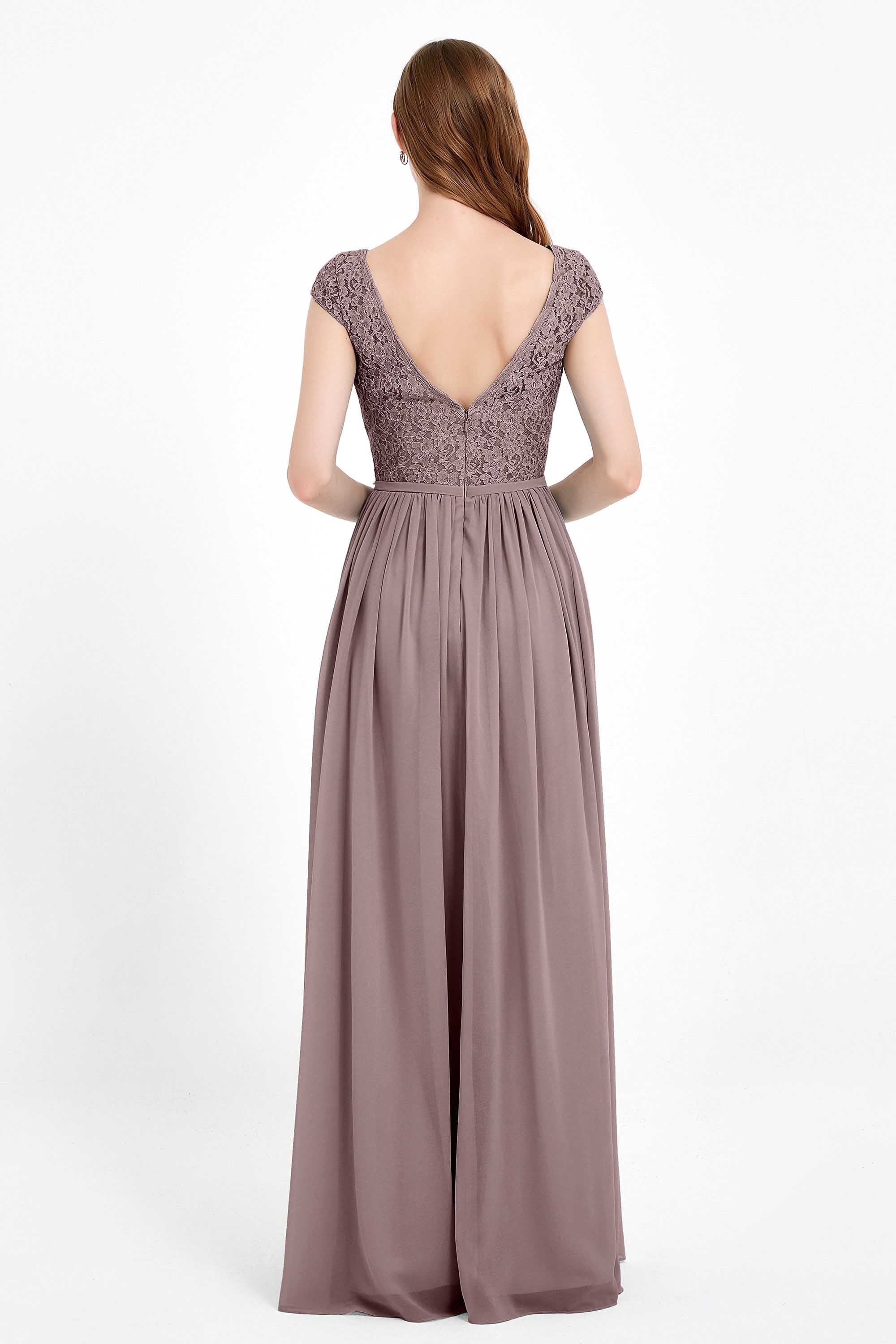 Cap Sleeves Ruched Chiffon Bridesmaid Dress Lace Formal Evening Party Dresses Gowns