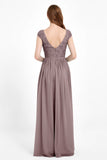 Cap Sleeves Ruched Chiffon Bridesmaid Dress Lace Formal Evening Party Dresses Gowns