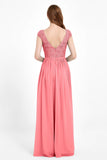 Cap Sleeves Ruched Chiffon Bridesmaid Dress Lace Formal Evening Party Dresses Gowns