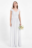 Cap Sleeves Ruched Chiffon Bridesmaid Dress Lace Formal Evening Party Dresses Gowns