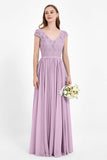 Cap Sleeves Ruched Chiffon Bridesmaid Dress Lace Formal Evening Party Dresses Gowns