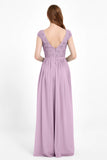 Cap Sleeves Ruched Chiffon Bridesmaid Dress Lace Formal Evening Party Dresses Gowns