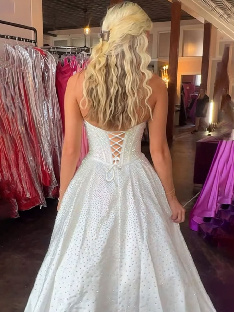 Navy Blue Sweetheart Satin Beaded A Line Long Prom Dresses With Bow
