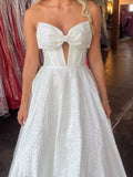 Navy Blue Sweetheart Satin Beaded A Line Long Prom Dresses With Bow