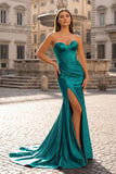 Sweetheart Fuchsia Pleated Mermaid Long Prom Dress