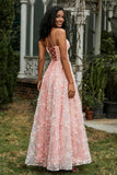 Spaghetti Straps Flower Applique Lace Floor-Length Prom Party Dress Formal Evening Ball Gowns