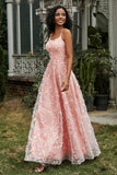 Spaghetti Straps Flower Applique Lace Floor-Length Prom Party Dress Formal Evening Ball Gowns