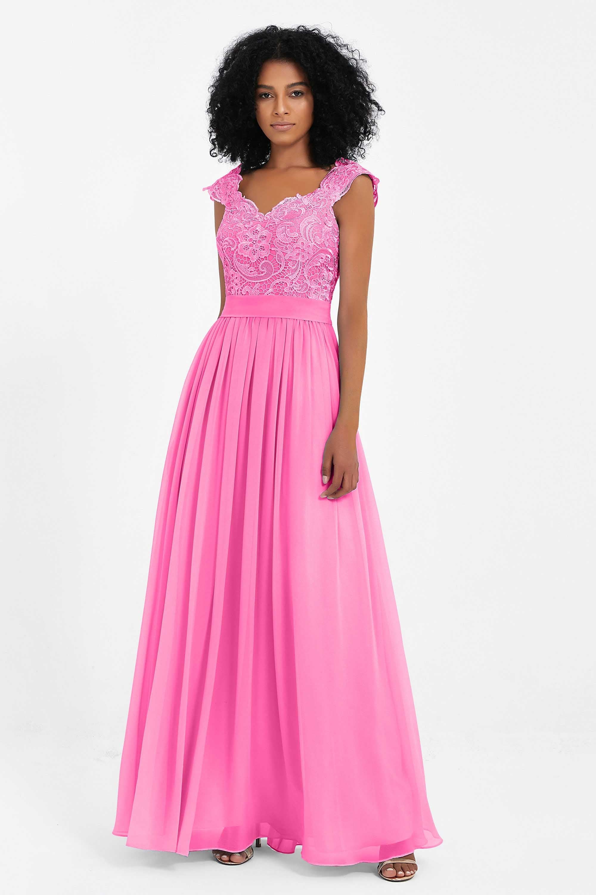 Cap Sleeves Chiffon Bridesmaid Dress with Lace Long Formal Evening Prom Dresses Gowns