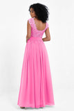 Cap Sleeves Chiffon Bridesmaid Dress with Lace Long Formal Evening Prom Dresses Gowns