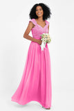 Cap Sleeves Chiffon Bridesmaid Dress with Lace Long Formal Evening Prom Dresses Gowns