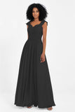 Cap Sleeves Chiffon Bridesmaid Dress with Lace Long Formal Evening Prom Dresses Gowns