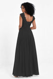 Cap Sleeves Chiffon Bridesmaid Dress with Lace Long Formal Evening Prom Dresses Gowns