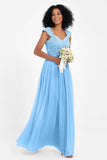 Cap Sleeves Chiffon Bridesmaid Dress with Lace Long Formal Evening Prom Dresses Gowns