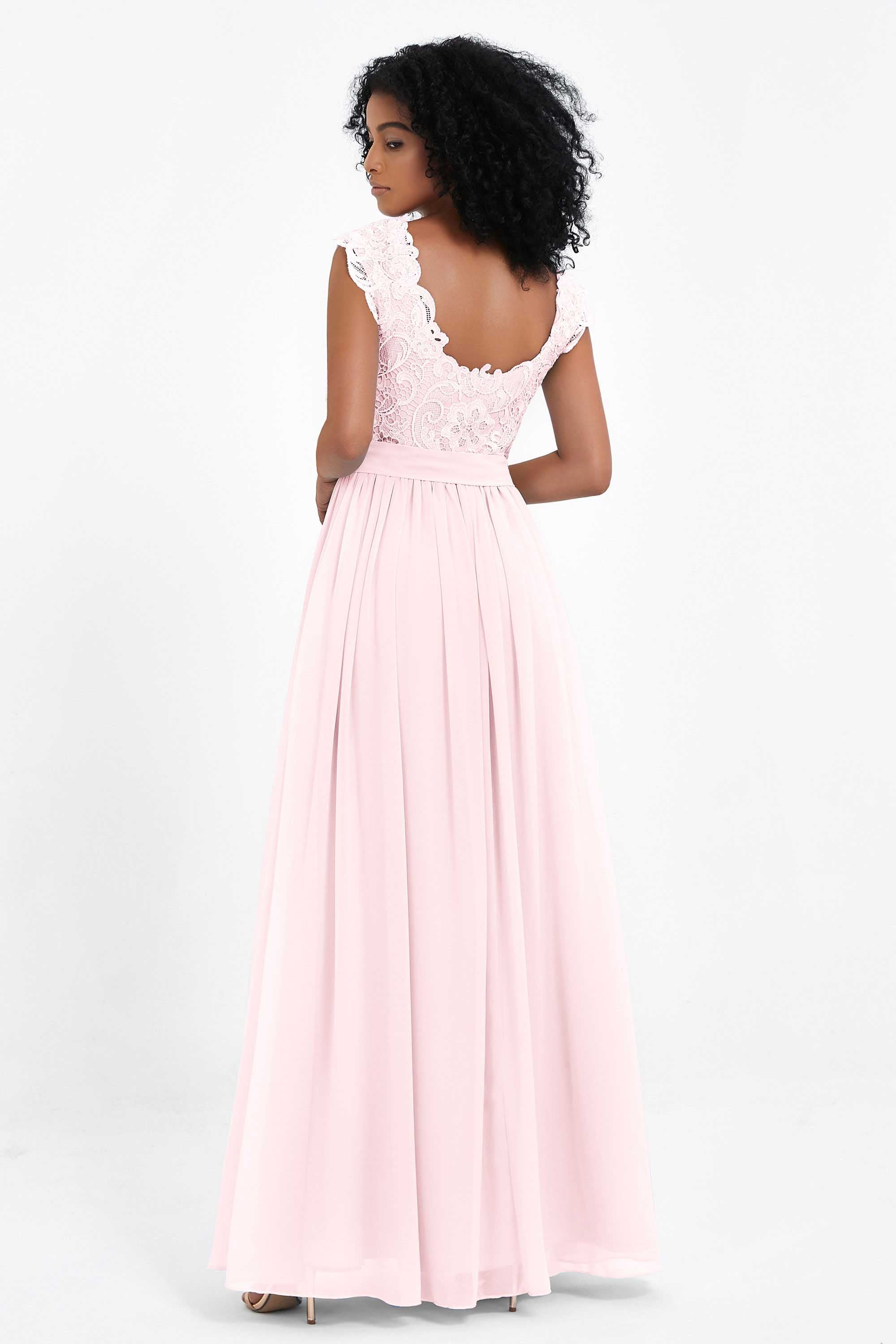 Cap Sleeves Chiffon Bridesmaid Dress with Lace Long Formal Evening Prom Dresses Gowns