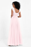 Cap Sleeves Chiffon Bridesmaid Dress with Lace Long Formal Evening Prom Dresses Gowns