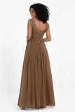 Cap Sleeves Chiffon Bridesmaid Dress with Lace Long Formal Evening Prom Dresses Gowns