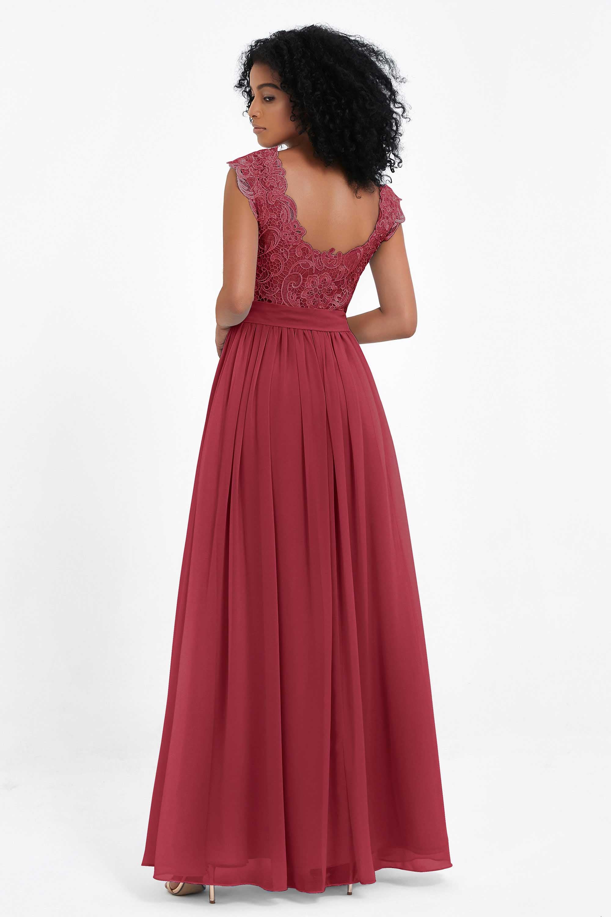 Cap Sleeves Chiffon Bridesmaid Dress with Lace Long Formal Evening Prom Dresses Gowns