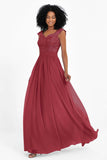 Cap Sleeves Chiffon Bridesmaid Dress with Lace Long Formal Evening Prom Dresses Gowns