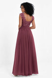 Cap Sleeves Chiffon Bridesmaid Dress with Lace Long Formal Evening Prom Dresses Gowns