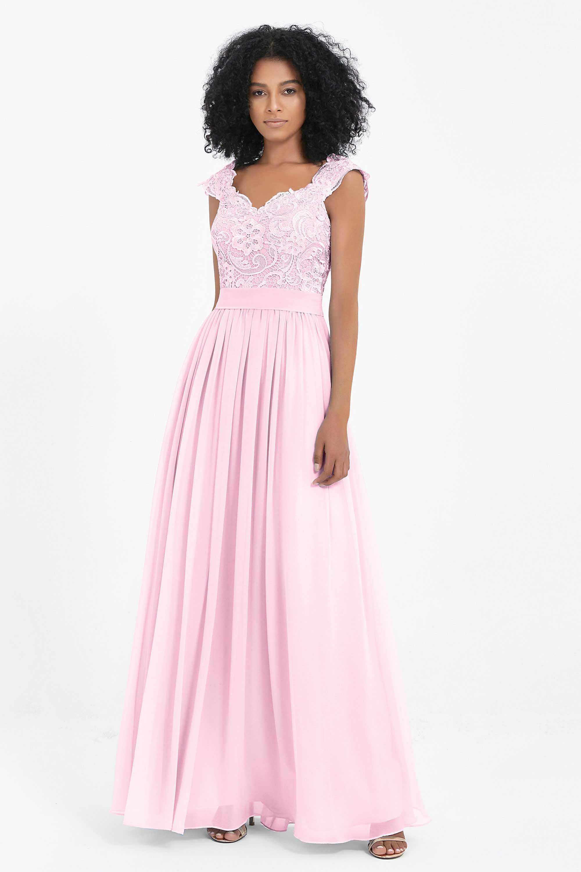 Cap Sleeves Chiffon Bridesmaid Dress with Lace Long Formal Evening Prom Dresses Gowns
