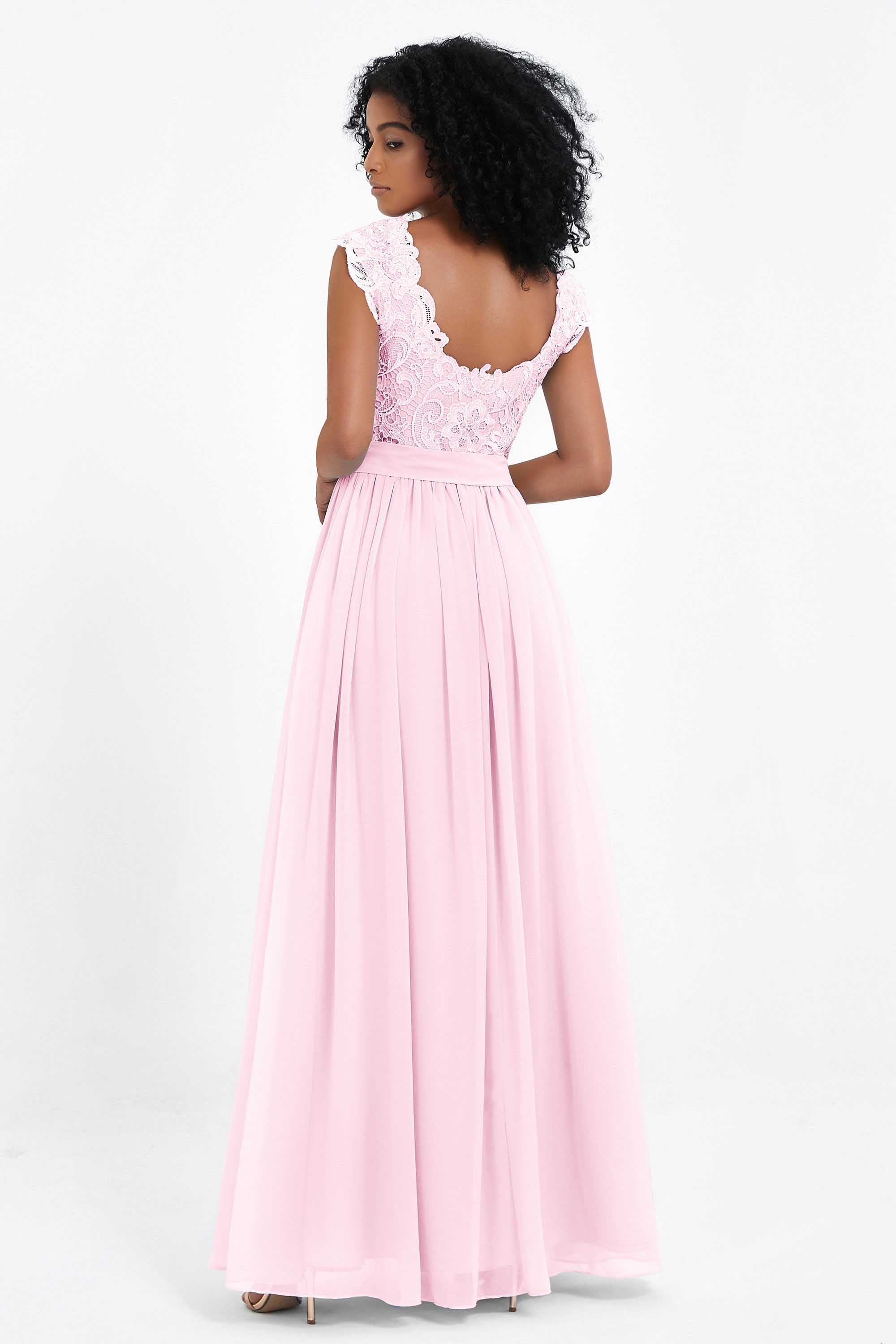 Cap Sleeves Chiffon Bridesmaid Dress with Lace Long Formal Evening Prom Dresses Gowns