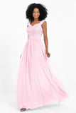 Cap Sleeves Chiffon Bridesmaid Dress with Lace Long Formal Evening Prom Dresses Gowns