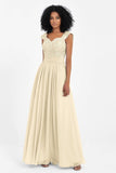 Cap Sleeves Chiffon Bridesmaid Dress with Lace Long Formal Evening Prom Dresses Gowns