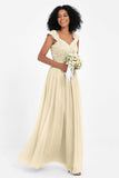 Cap Sleeves Chiffon Bridesmaid Dress with Lace Long Formal Evening Prom Dresses Gowns