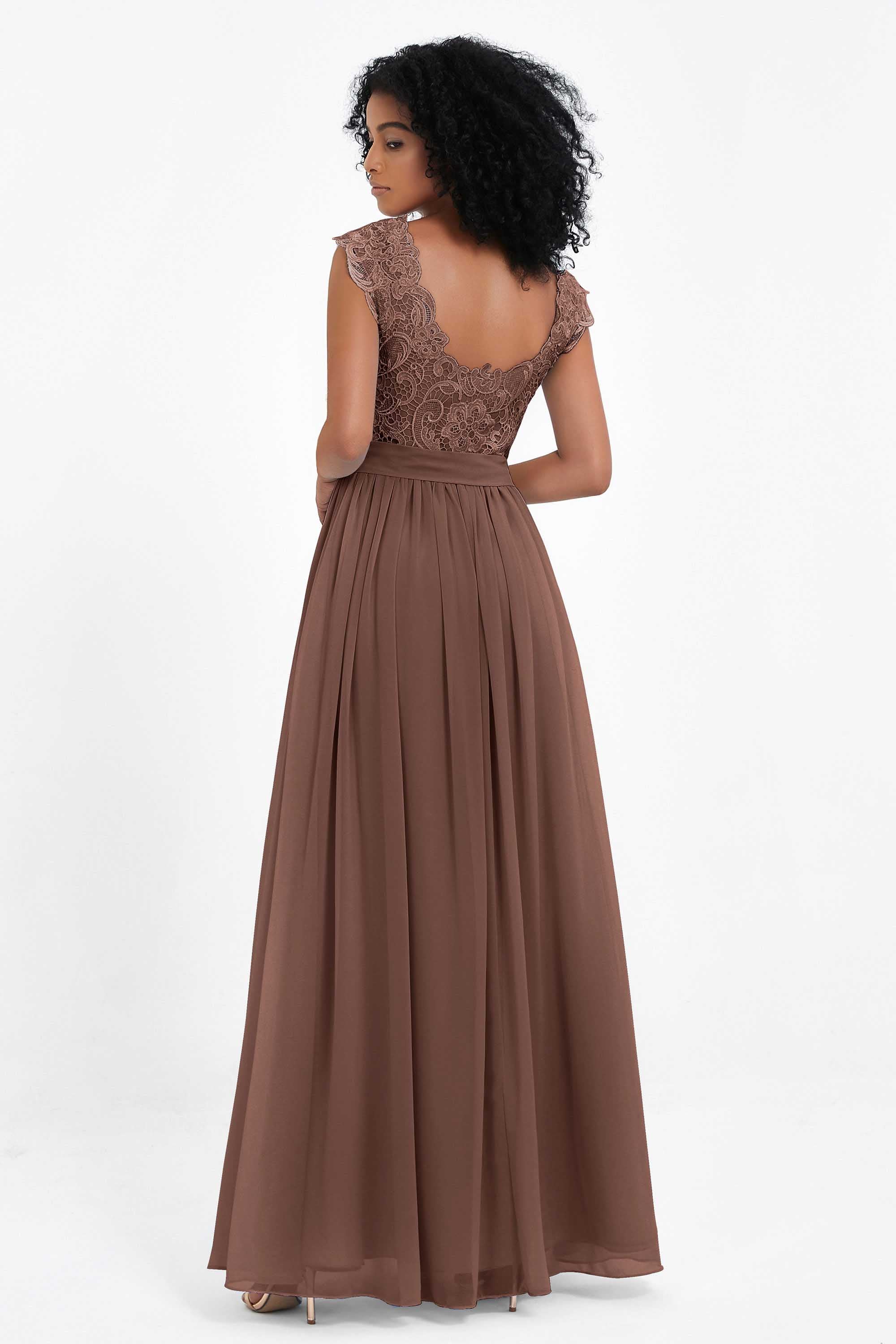 Cap Sleeves Chiffon Bridesmaid Dress with Lace Long Formal Evening Prom Dresses Gowns