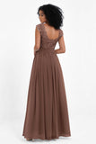 Cap Sleeves Chiffon Bridesmaid Dress with Lace Long Formal Evening Prom Dresses Gowns