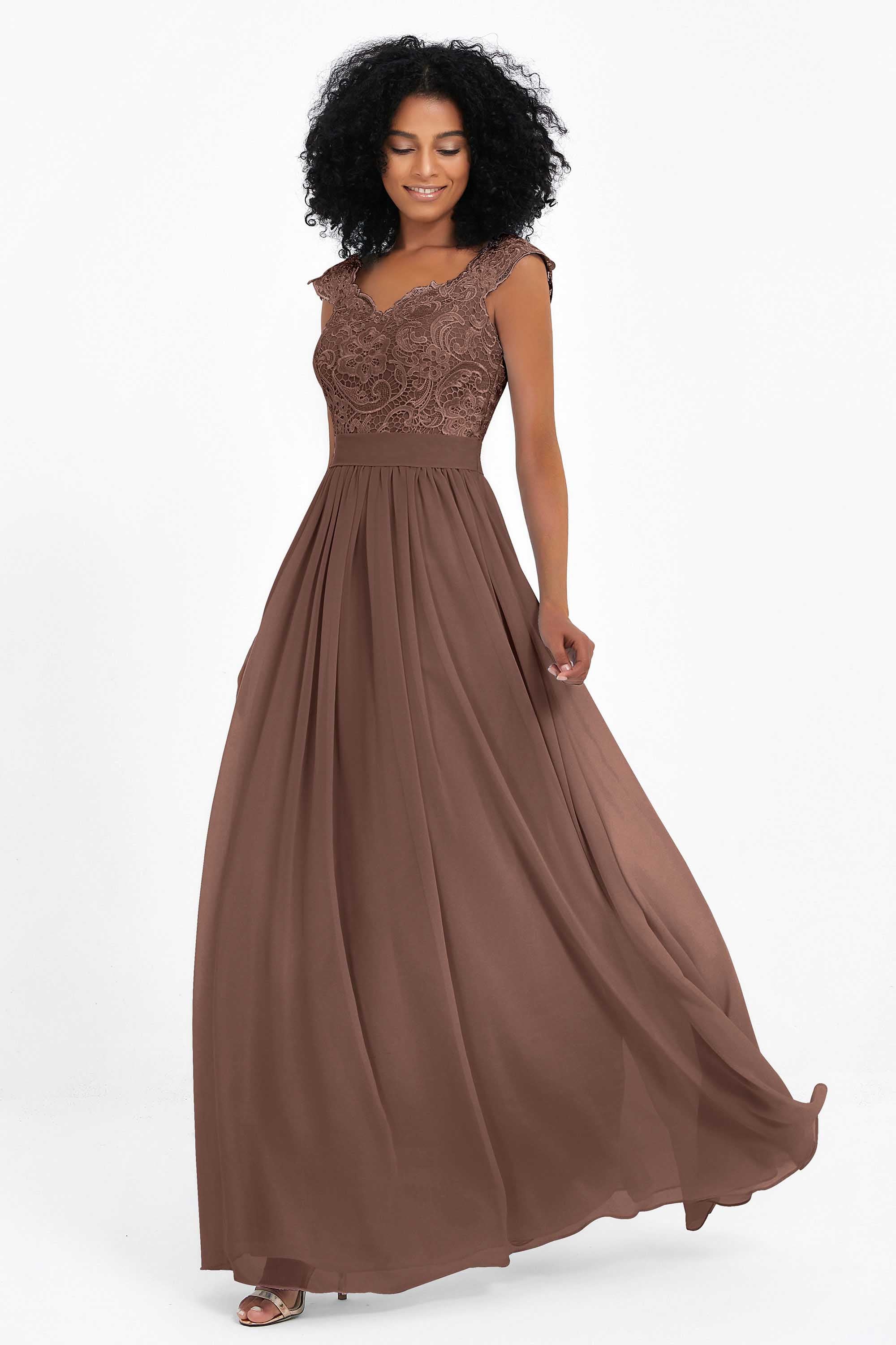 Cap Sleeves Chiffon Bridesmaid Dress with Lace Long Formal Evening Prom Dresses Gowns