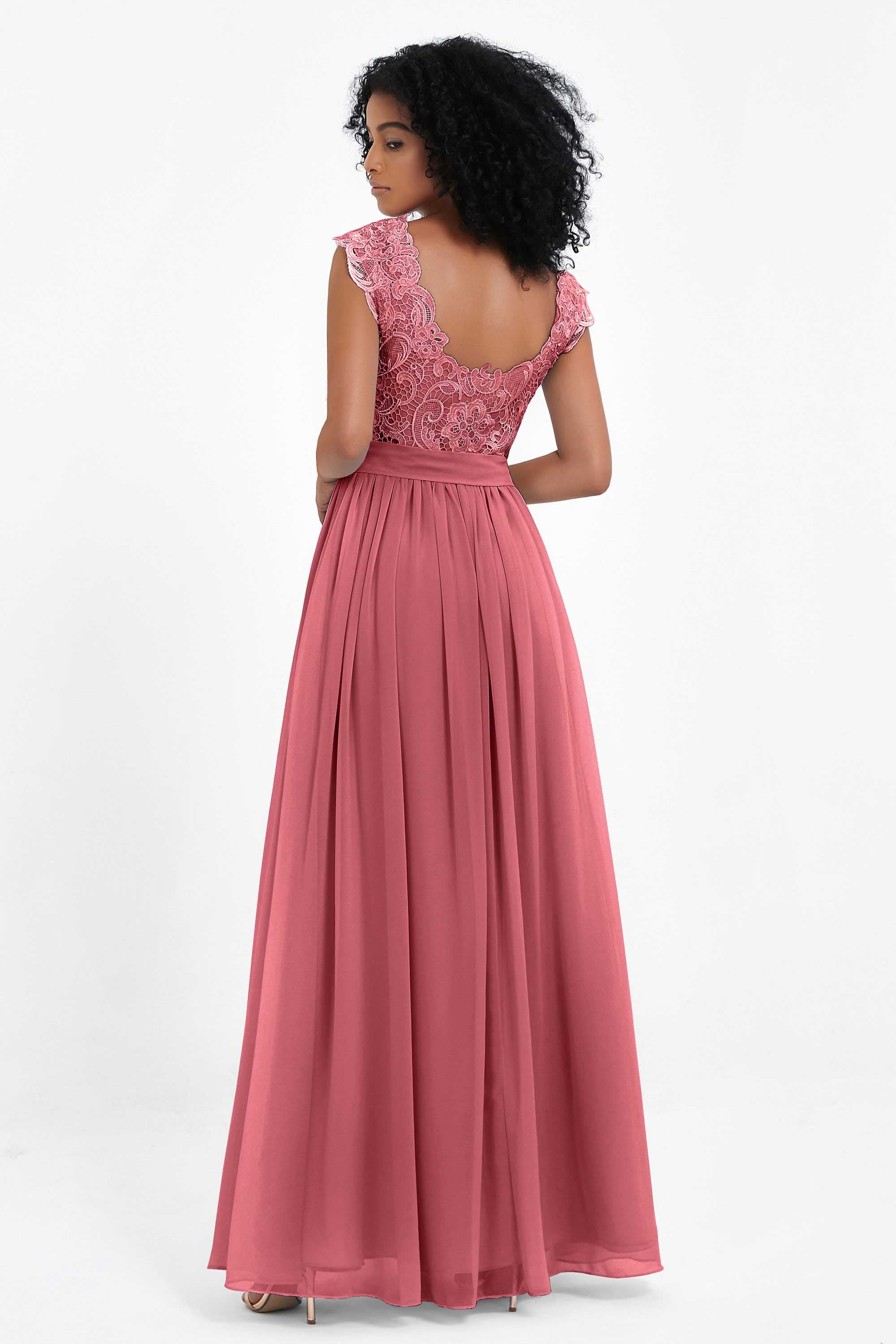 Cap Sleeves Chiffon Bridesmaid Dress with Lace Long Formal Evening Prom Dresses Gowns
