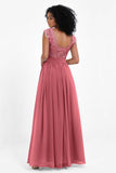 Cap Sleeves Chiffon Bridesmaid Dress with Lace Long Formal Evening Prom Dresses Gowns
