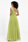 Cap Sleeves Chiffon Bridesmaid Dress with Lace Long Formal Evening Prom Dresses Gowns