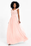Cap Sleeves Chiffon Bridesmaid Dress with Lace Long Formal Evening Prom Dresses Gowns