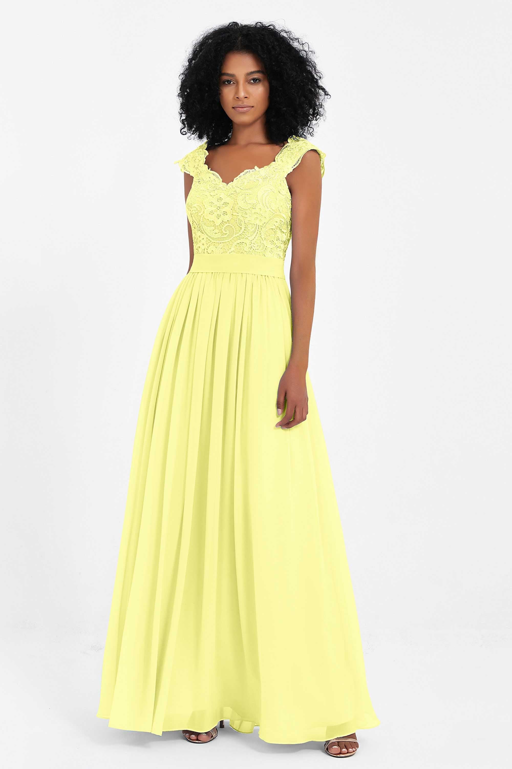 Cap Sleeves Chiffon Bridesmaid Dress with Lace Long Formal Evening Prom Dresses Gowns