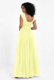 Cap Sleeves Chiffon Bridesmaid Dress with Lace Long Formal Evening Prom Dresses Gowns