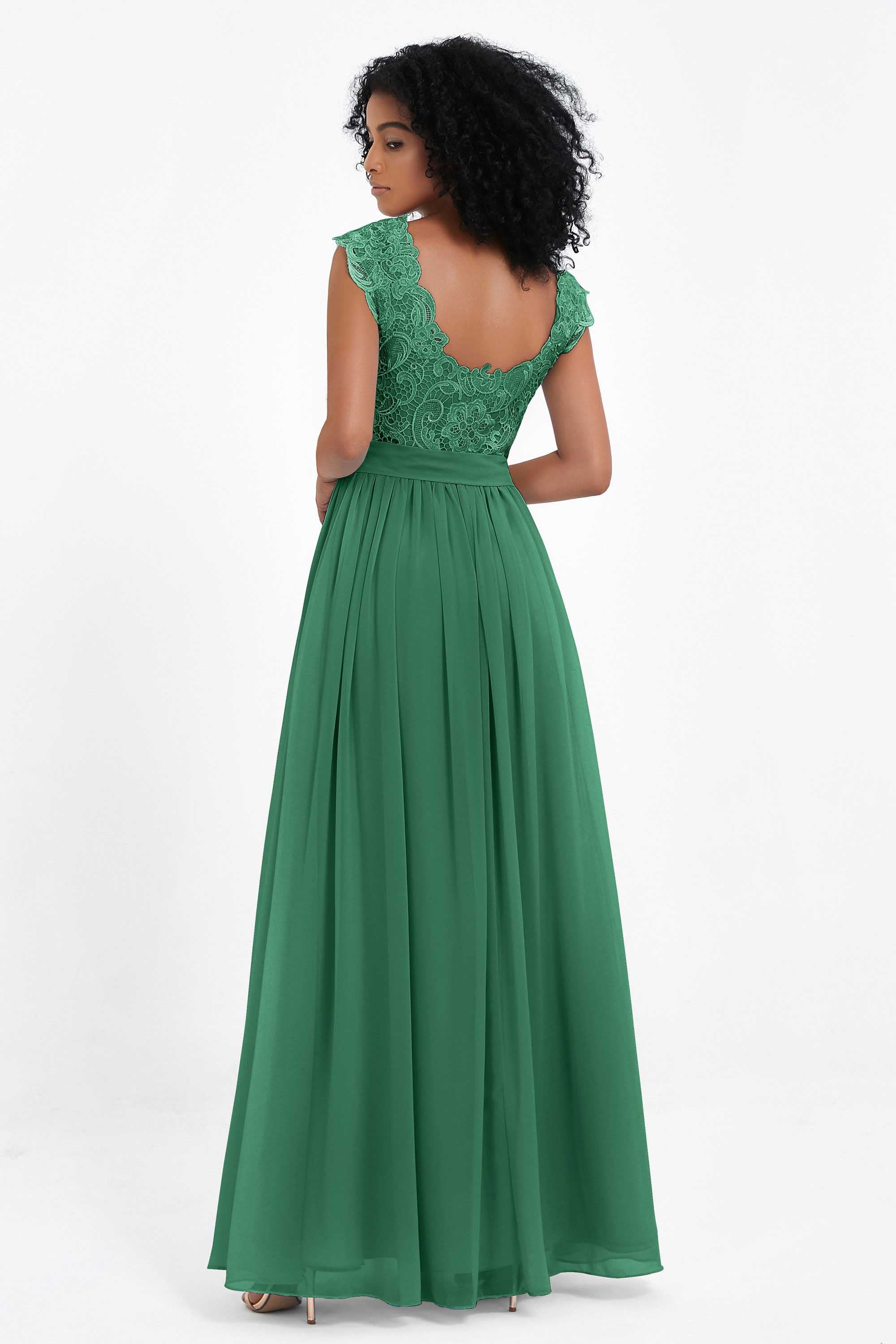 Cap Sleeves Chiffon Bridesmaid Dress with Lace Long Formal Evening Prom Dresses Gowns